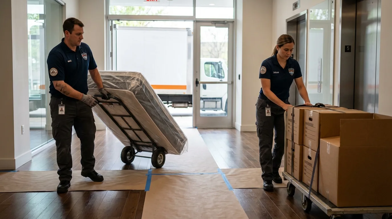 Professional apartment movers loading elevator in Wasilla, AK